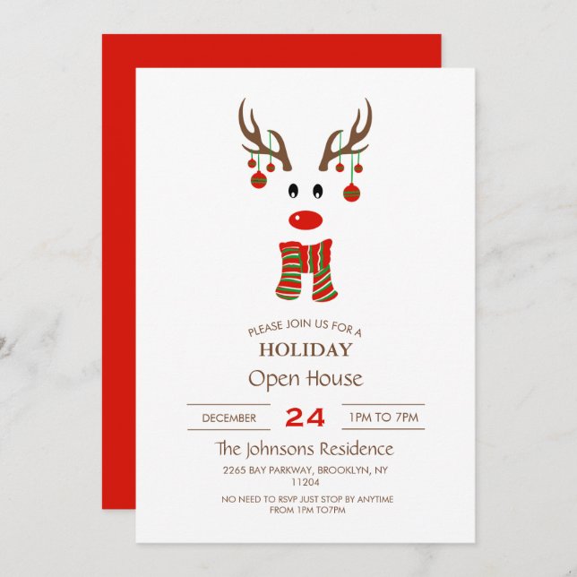 Christmas Reindeer Cartoon      Invitation (Front/Back)