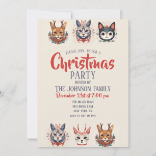 Christmas Reindeer Cat Illustration Pattern Invitation