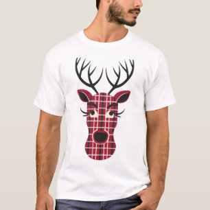 Christmas Reindeer chequered  face T-Shirt