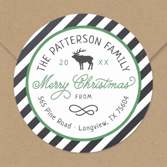 Christmas Reindeer Circle Return Address Label (Creator Uploaded)