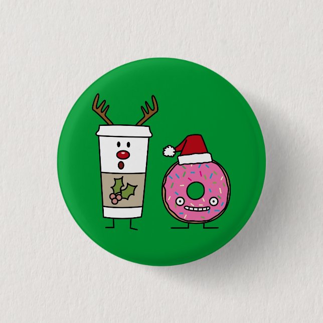 Christmas Reindeer Coffee and Santa Doughnut 3 Cm Round Badge (Front)