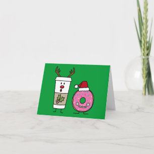 Christmas Reindeer Coffee and Santa Doughnut Holiday Card