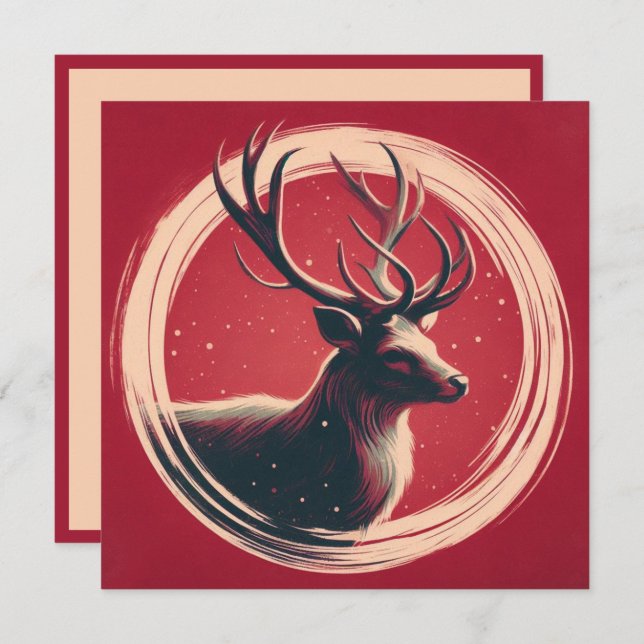 Christmas Reindeer Contemporary Boho Illustration Holiday Card (Front/Back)