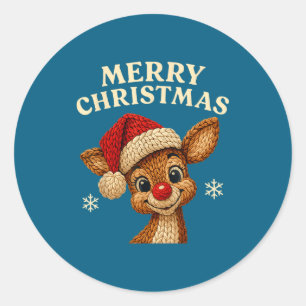 Christmas Reindeer Crochet Cute Merry Christmas Re Classic Round Sticker
