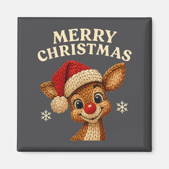 Christmas Reindeer Crochet Cute Merry Christmas Re Magnet (Front)