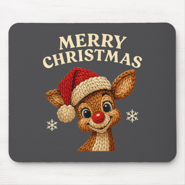Christmas Reindeer Crochet Cute Merry Christmas Re Mouse Pad (Front)