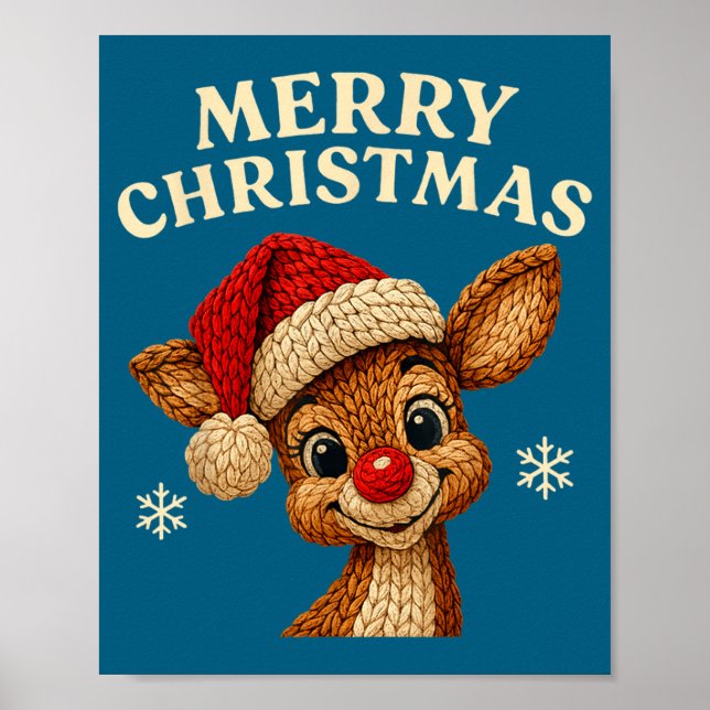 Christmas Reindeer Crochet Cute Merry Christmas Re Poster (Front)