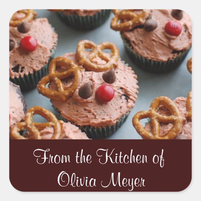 Christmas Reindeer Cupcakes Holiday Stickers (Front)