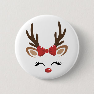 Christmas Reindeer Cute Holiday Winter 6 Cm Round Badge