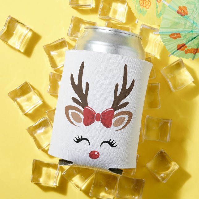 Christmas Reindeer Cute Holiday Winter Can Cooler (In Situ Summer)