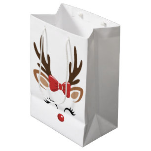 Christmas Reindeer Cute Holiday Winter Medium Gift Bag