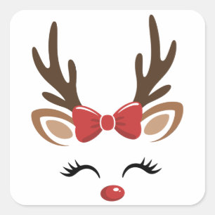 Christmas Reindeer Cute Holiday Winter Square Sticker