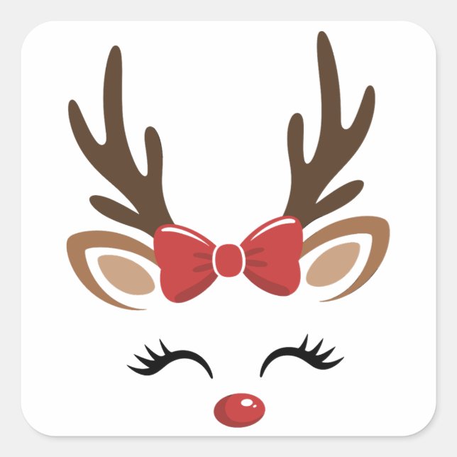 Christmas Reindeer Cute Holiday Winter Square Sticker (Front)