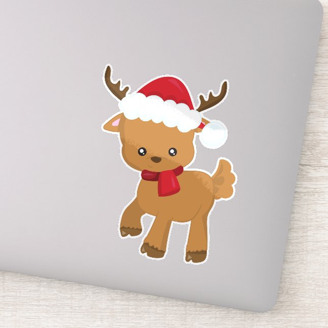 Christmas Reindeer, Cute Reindeer, Santa Hat (Detail)