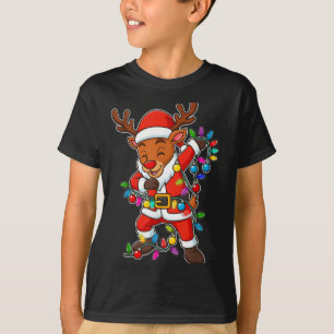 Christmas Reindeer Dabbing Lights Santa Xmas For M T-Shirt