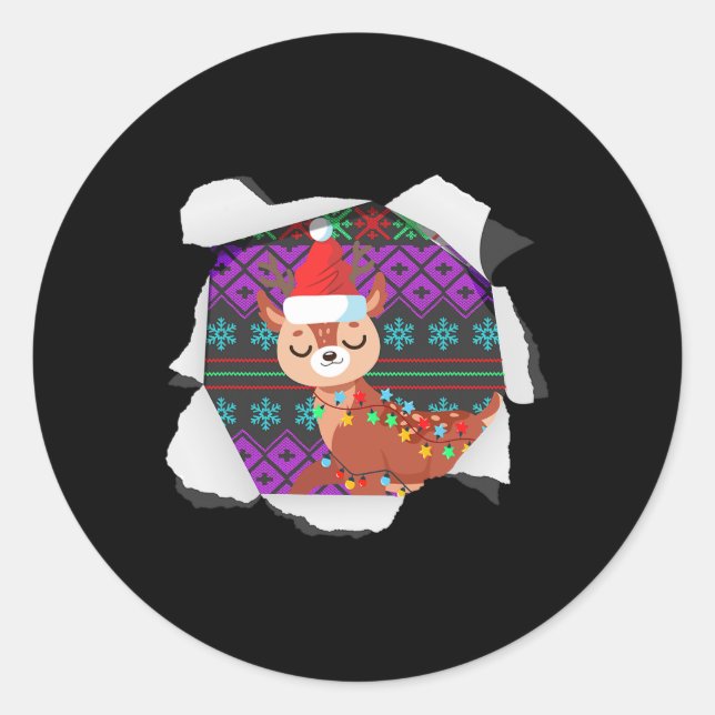 Christmas Reindeer Design Ugly Chrismas  Classic Round Sticker (Front)