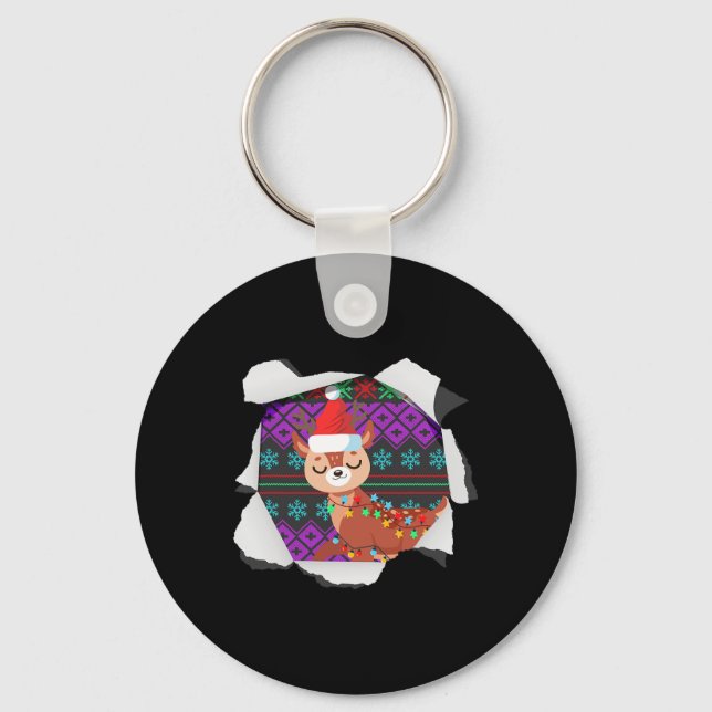 Christmas Reindeer Design Ugly Chrismas  Key Ring (Front)