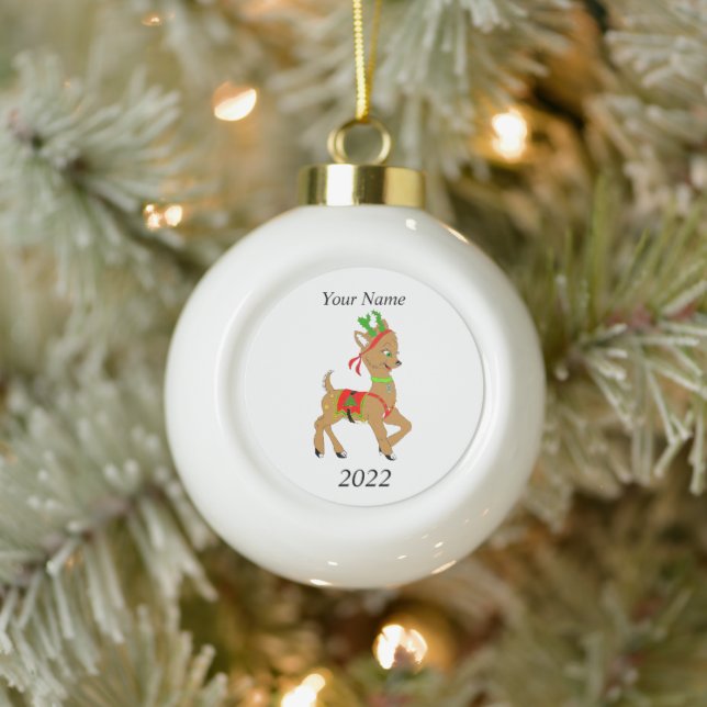 Christmas Reindeer Doe Ceramic Ball Christmas  Ceramic Ball Christmas Ornament (Tree)