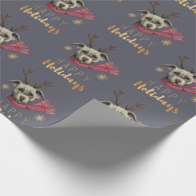 Christmas Reindeer Dog Pattern | Happy Holidays Wrapping Paper (Corner)