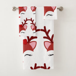 Christmas Reindeer face Bath Towel Set