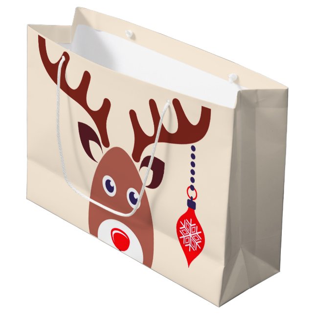 Christmas Reindeer face Large Gift Bag (Front Angled)