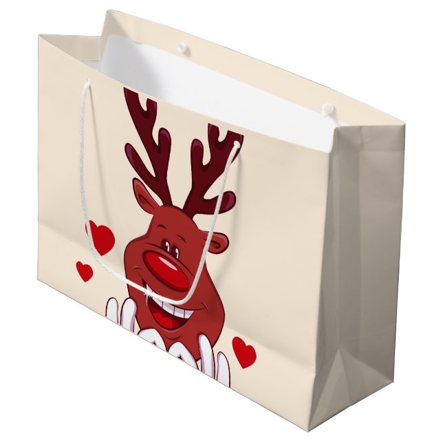 Christmas Reindeer face Large Gift Bag (Front Angled)