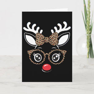 Christmas Reindeer Face Leopard Print Gles Women G Card