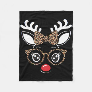 Christmas Reindeer Face Leopard Print Gles Women G Fleece Blanket