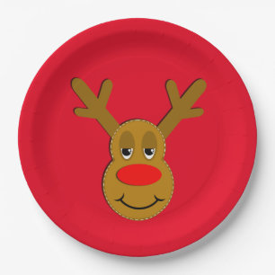 Christmas Reindeer Face Red Paper Plate