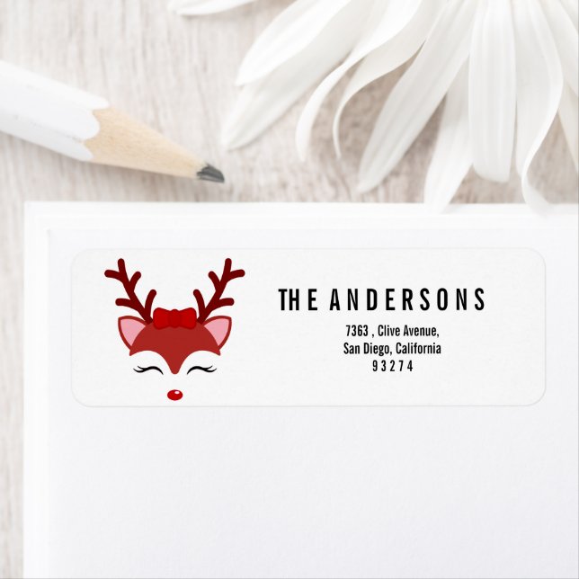 Christmas Reindeer face Return Address Label (Insitu)