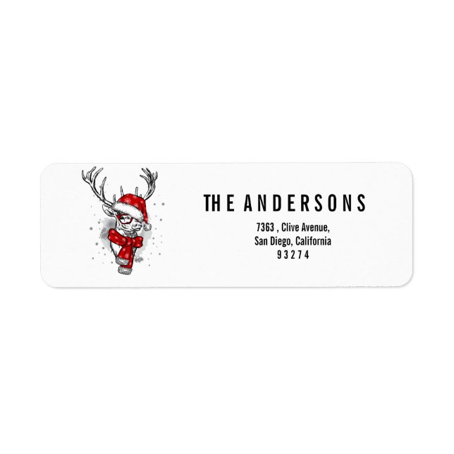 Christmas Reindeer face Return Address Label (Front)