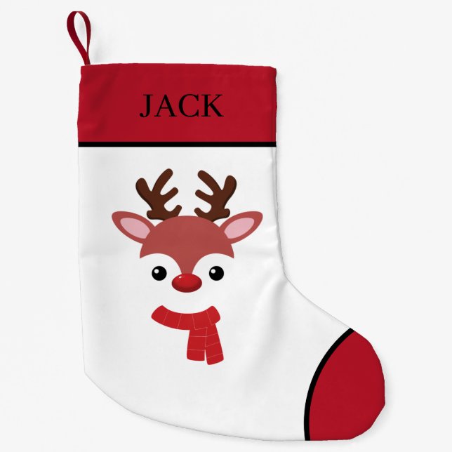 Christmas Reindeer face Small Christmas Stocking (Front)