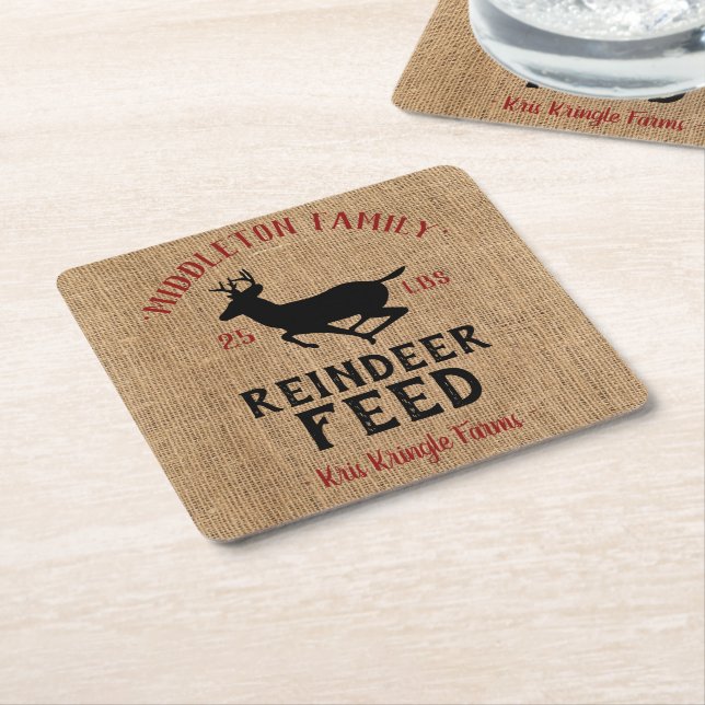 Christmas 🦌 Reindeer Feed Square Paper Coaster (Angled)