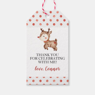 Christmas Reindeer First Birthday Favour Gift Tags