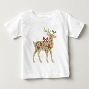 Christmas Reindeer Floral Art Baby T-Shirt