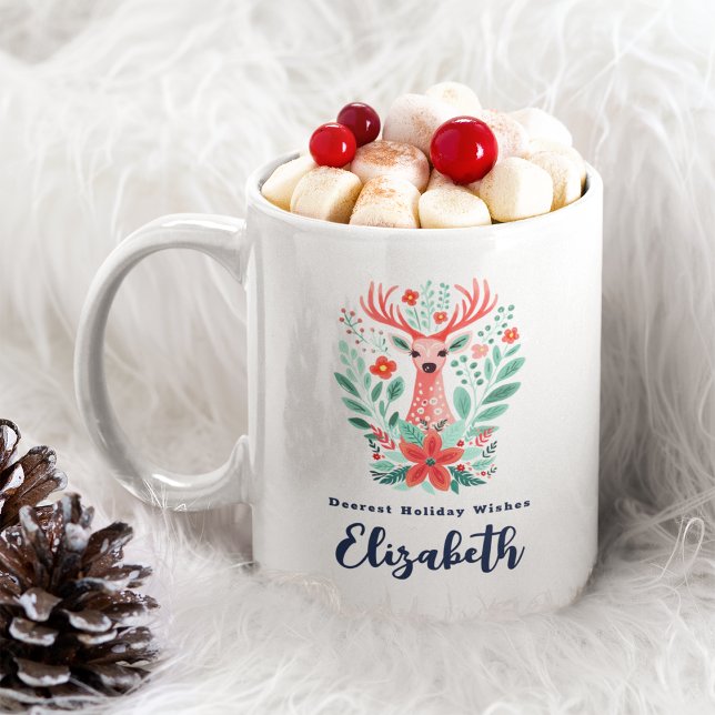 Christmas Reindeer Floral Holiday  Coffee Mug (Creator Uploaded)