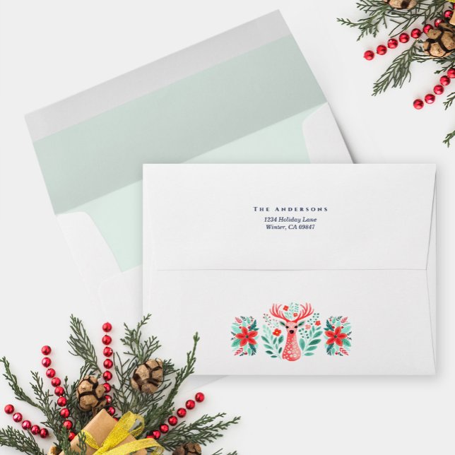 Christmas Reindeer Floral Mint Holiday Envelope (Creator Uploaded)