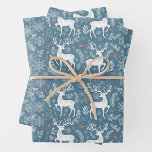 Christmas Reindeer, Forest Berries, Snowflakes  Wrapping Paper Sheet