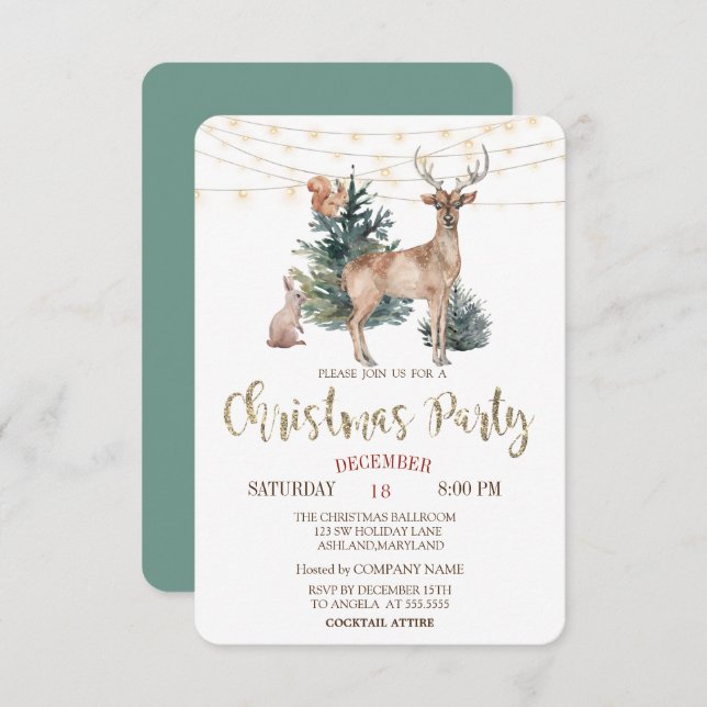 Christmas Reindeer,Forest Christmas Party   Invitation (Front/Back)
