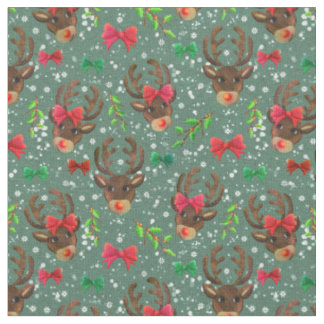 Christmas Reindeer Forest Green Fabric