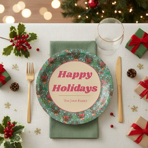 Christmas Reindeer Forest green Paper Plate