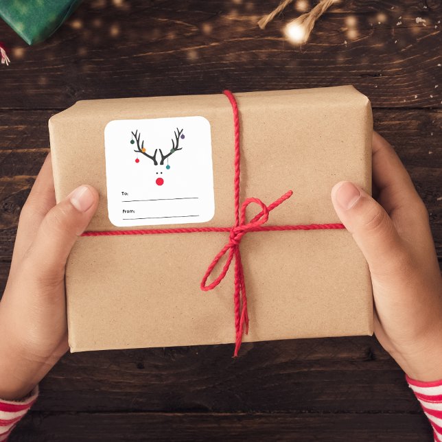 Christmas reindeer funny white red black square sticker (Creator Uploaded)