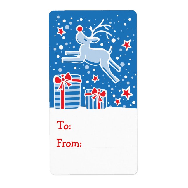 Christmas Reindeer gift tag blue (to and from) (Front)