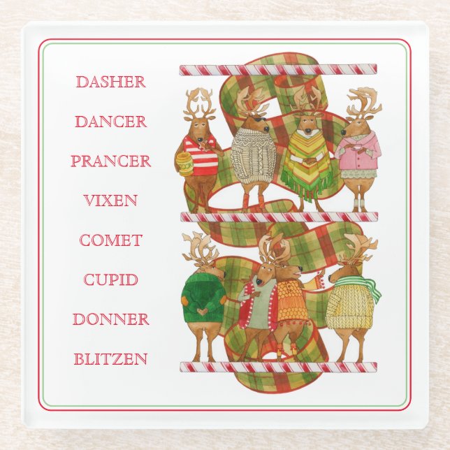 CHRISTMAS REINDEER Glass Coaster (Front)