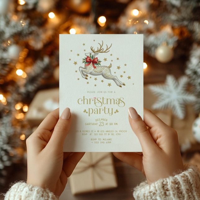Christmas Reindeer Gold Typography Party Invite (Creator Uploaded)
