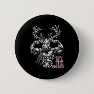 Christmas Reindeer Gym Workout Jingle All The Gain 6 Cm Round Badge