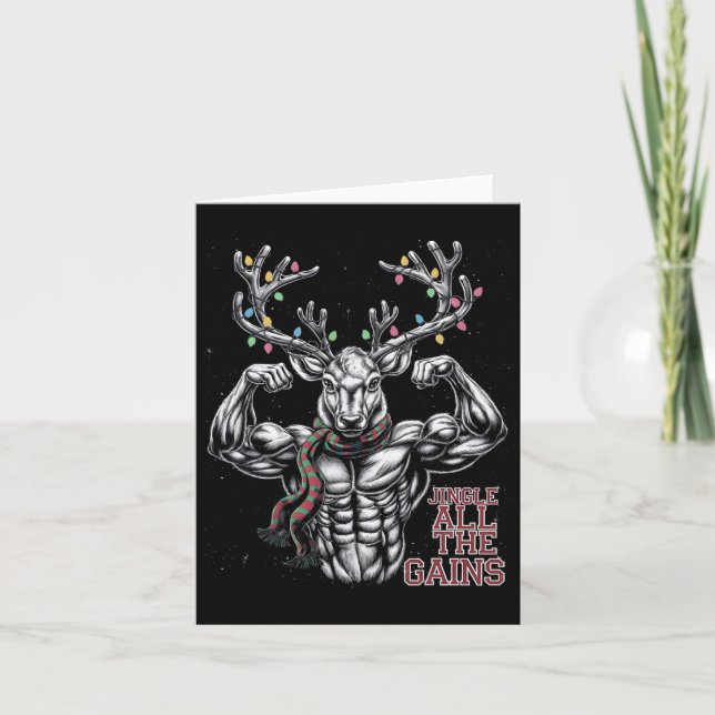 Christmas Reindeer Gym Workout Jingle All The Gain Card (Front)