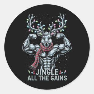 Christmas Reindeer Gym Workout Jingle All The Gain Classic Round Sticker