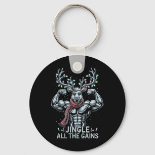 Christmas Reindeer Gym Workout Jingle All The Gain Key Ring