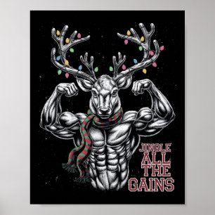 Christmas Reindeer Gym Workout Jingle All The Gain Poster